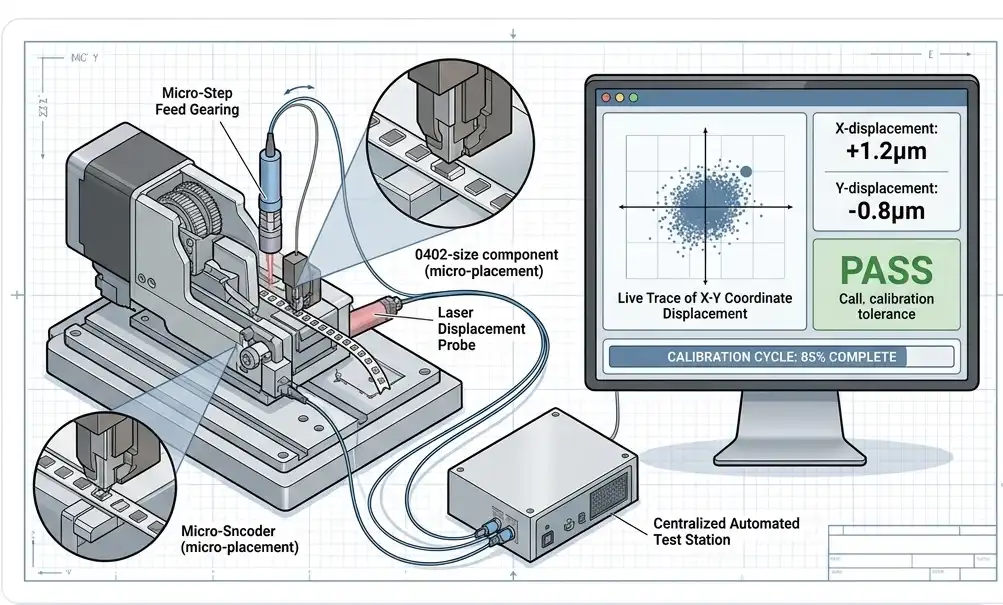 Automated testing and calibration of ASM 24mm feeder for micro-placement positioning tolerance metrics