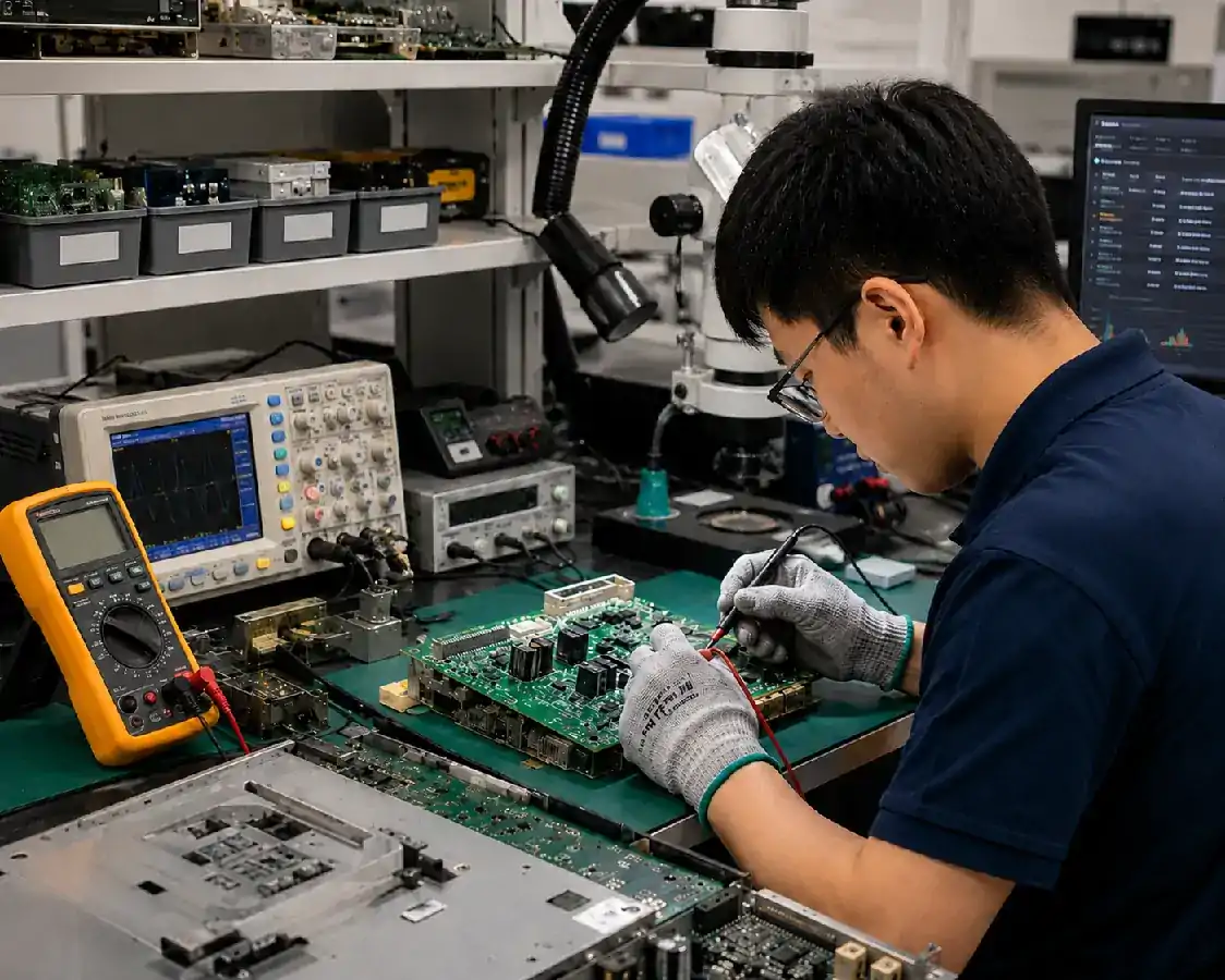Technician repairing a semiconductor equipment component