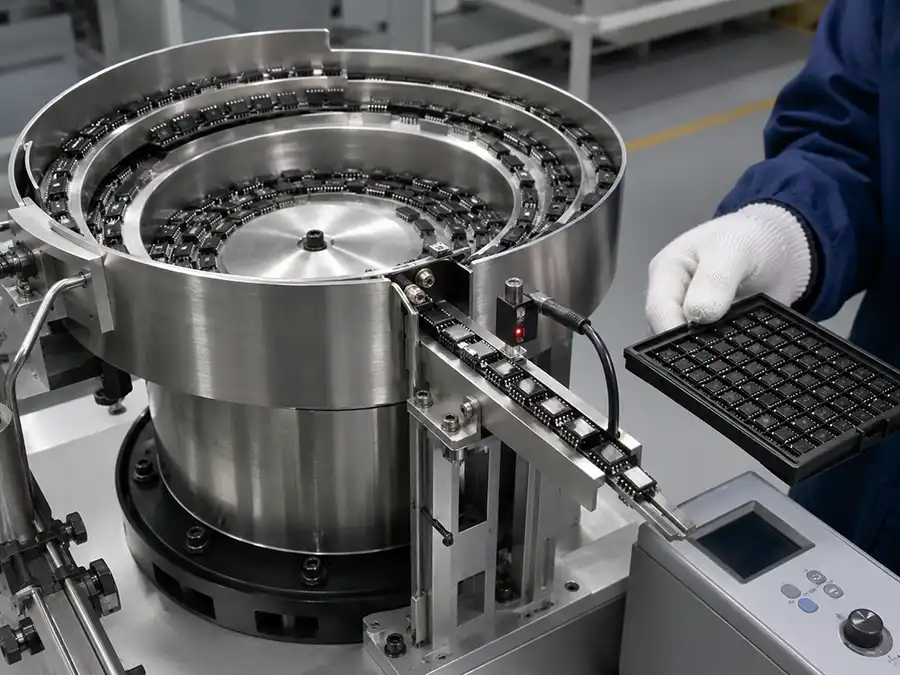 Vibratory bowl feeder sample testing and quality inspection