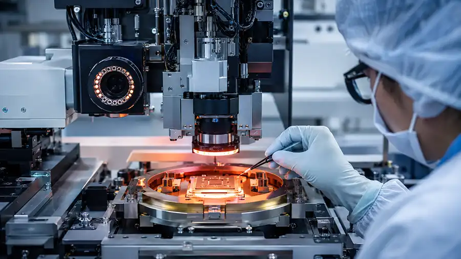 BESI DATACON 2200 evo plus die bonder configuration review in a semiconductor cleanroom BESI DATACON 2200 evo plus die bonder configuration review in a semiconductor cleanroom
