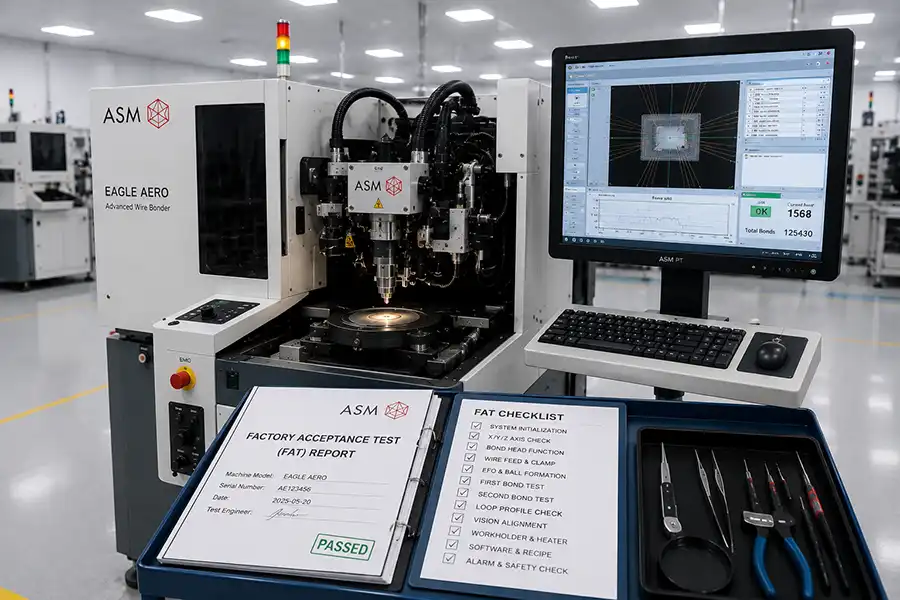 Close-up review of capillary tooling, wire looping and vision alignment on an ASM AERO wire bonder Close-up review of capillary tooling, wire looping and vision alignment on an ASM AERO wire bonder